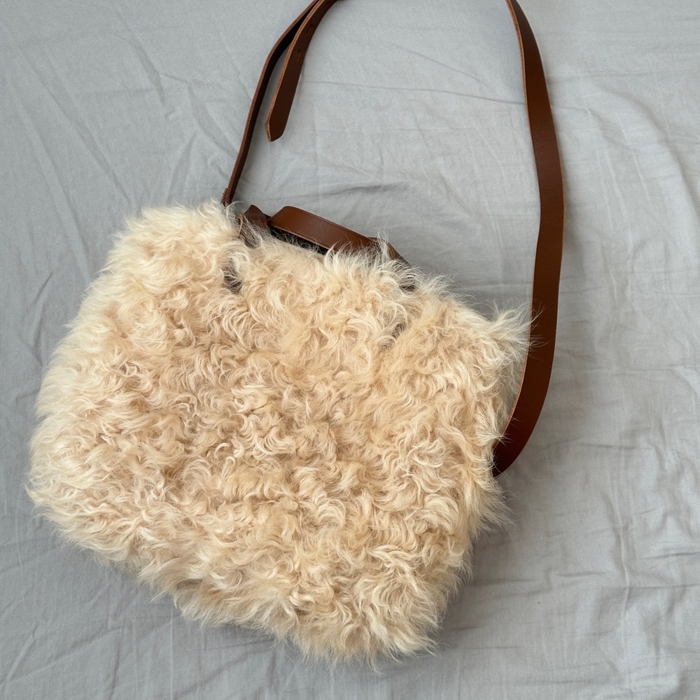 Madewell Faux Fur Cream and Brown Shoulder Bag